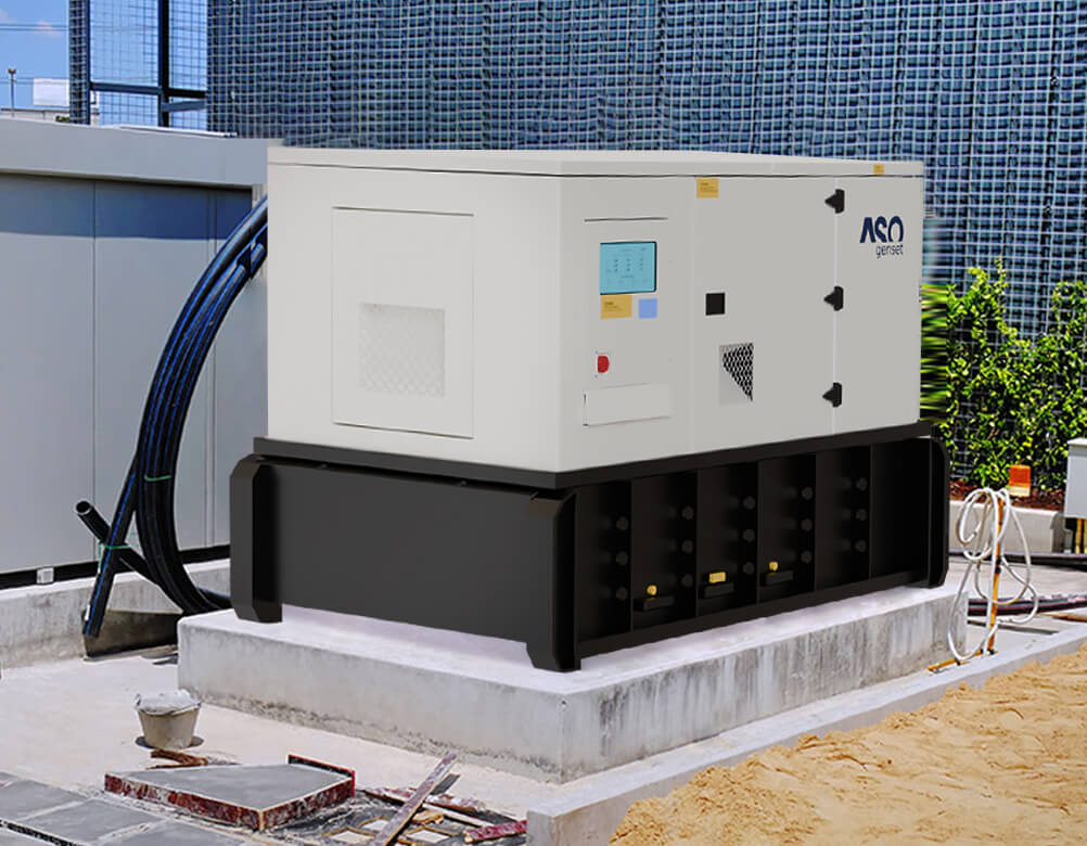 Outdoor installed silent generator set on concrete base (ASO genset)