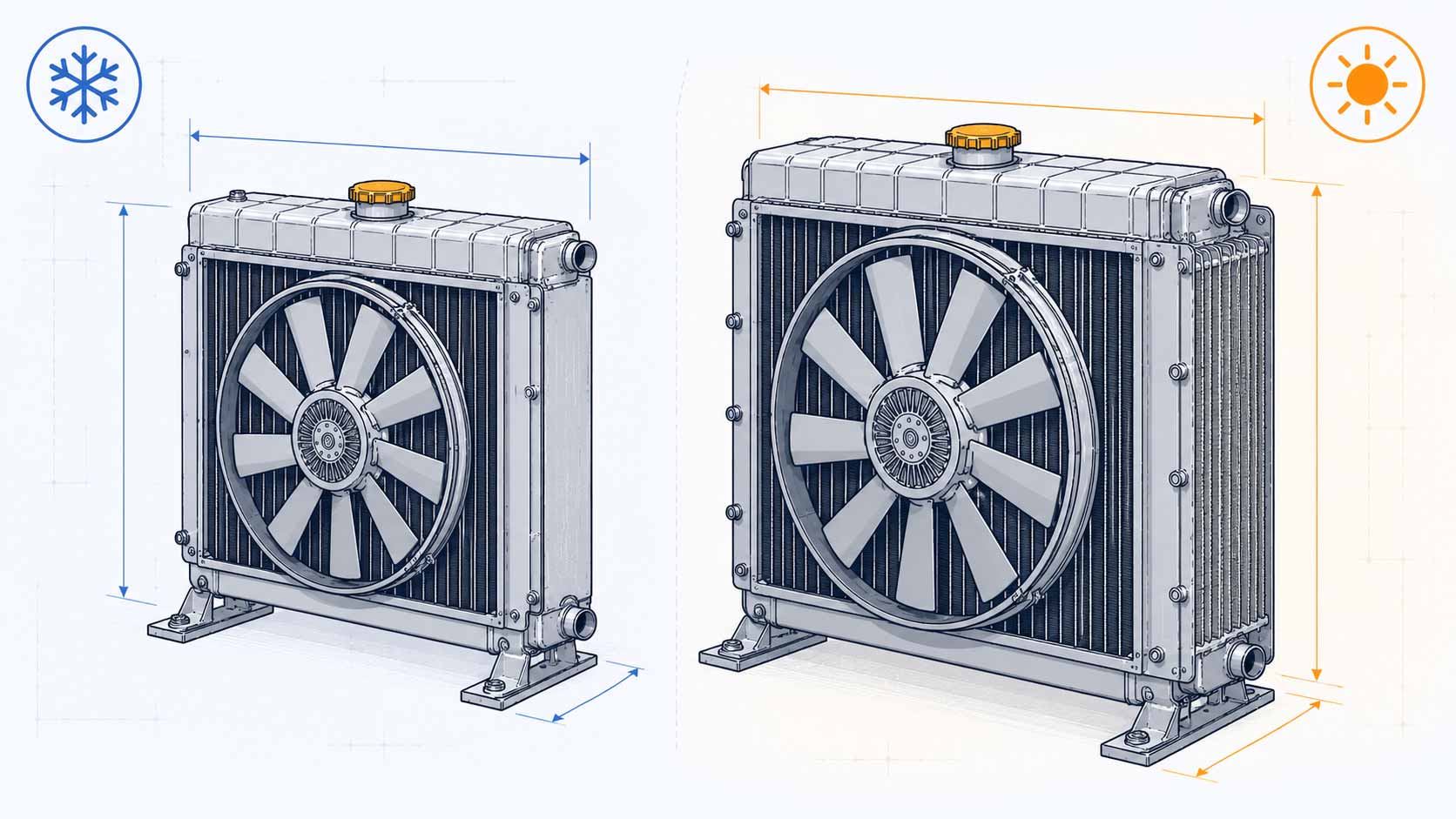 Replacement diesel generator radiator core for high-ambient conditions