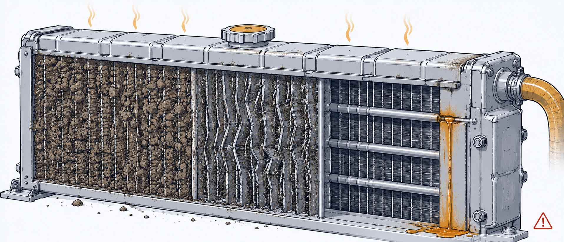 Dirty, blocked generator radiator fins causing overheating