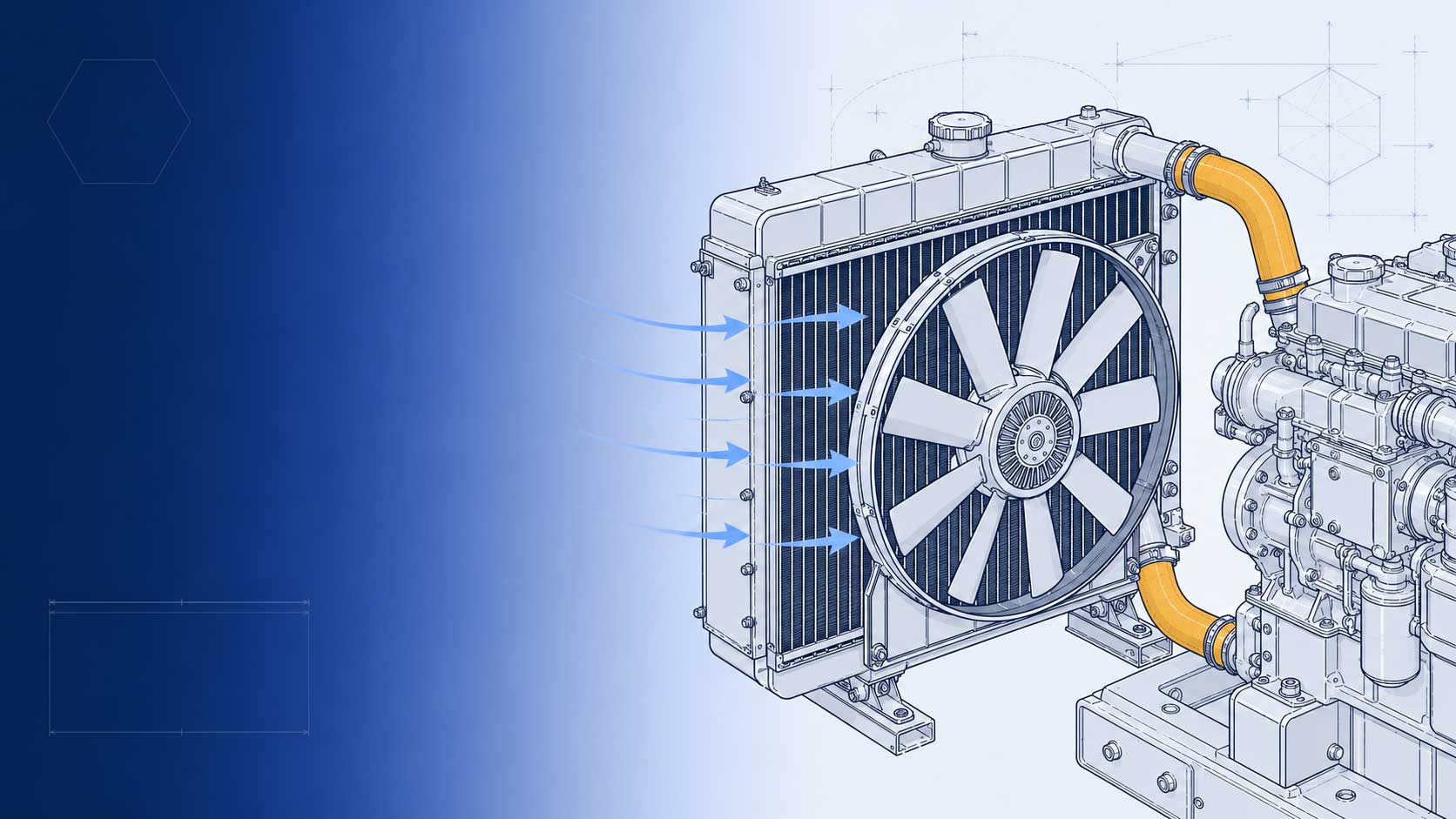 Diesel generator radiator and cooling fan on a genset