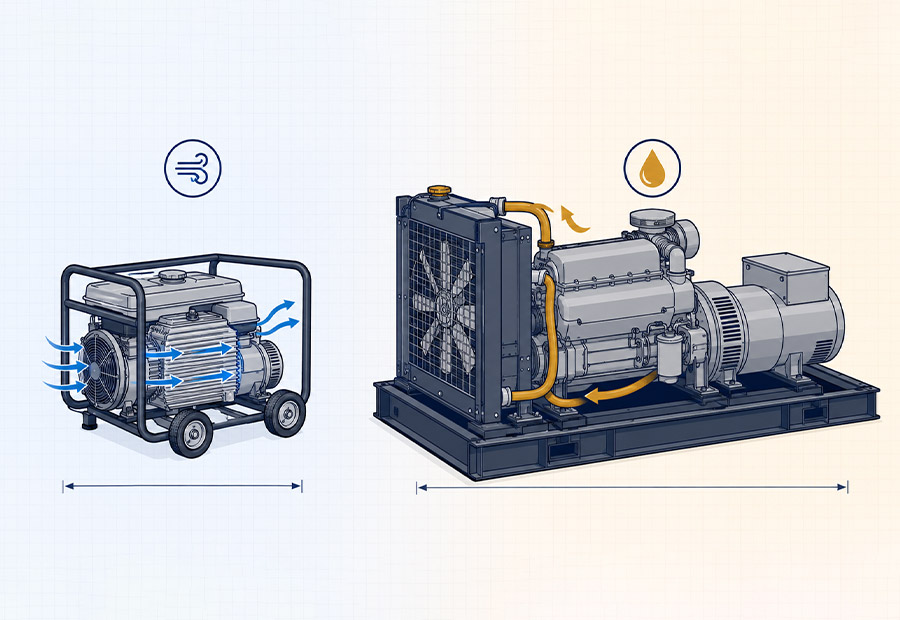 Air-cooled and liquid-cooled generator cooling types compared